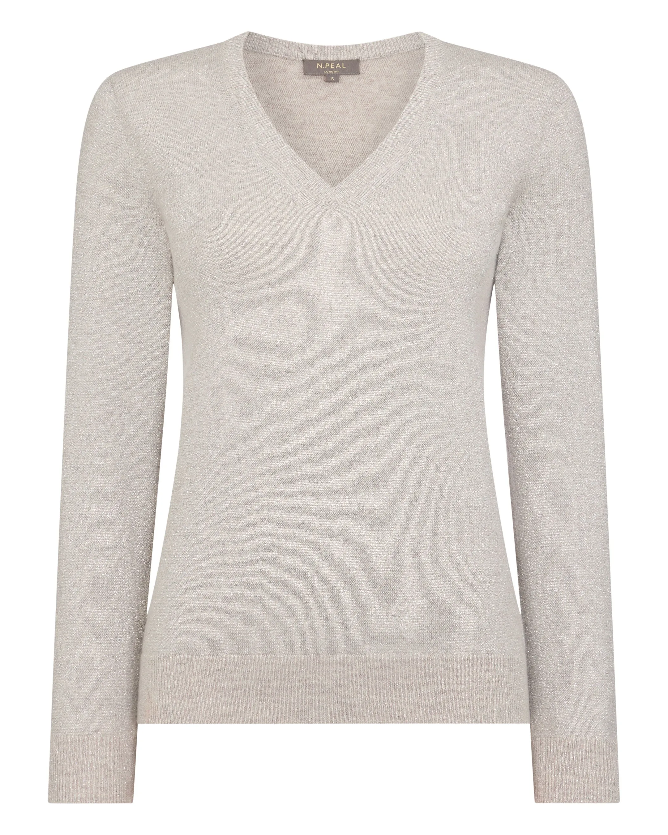 Women's Phoebe V Neck Cashmere Jumper With Lurex Sand Brown Sparkle