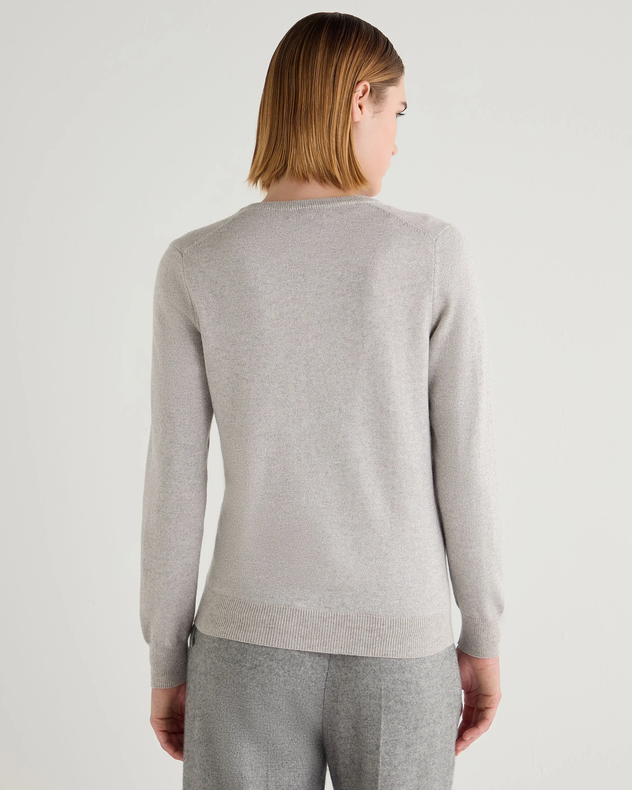 Women's Phoebe V Neck Cashmere Jumper With Lurex Sand Brown Sparkle