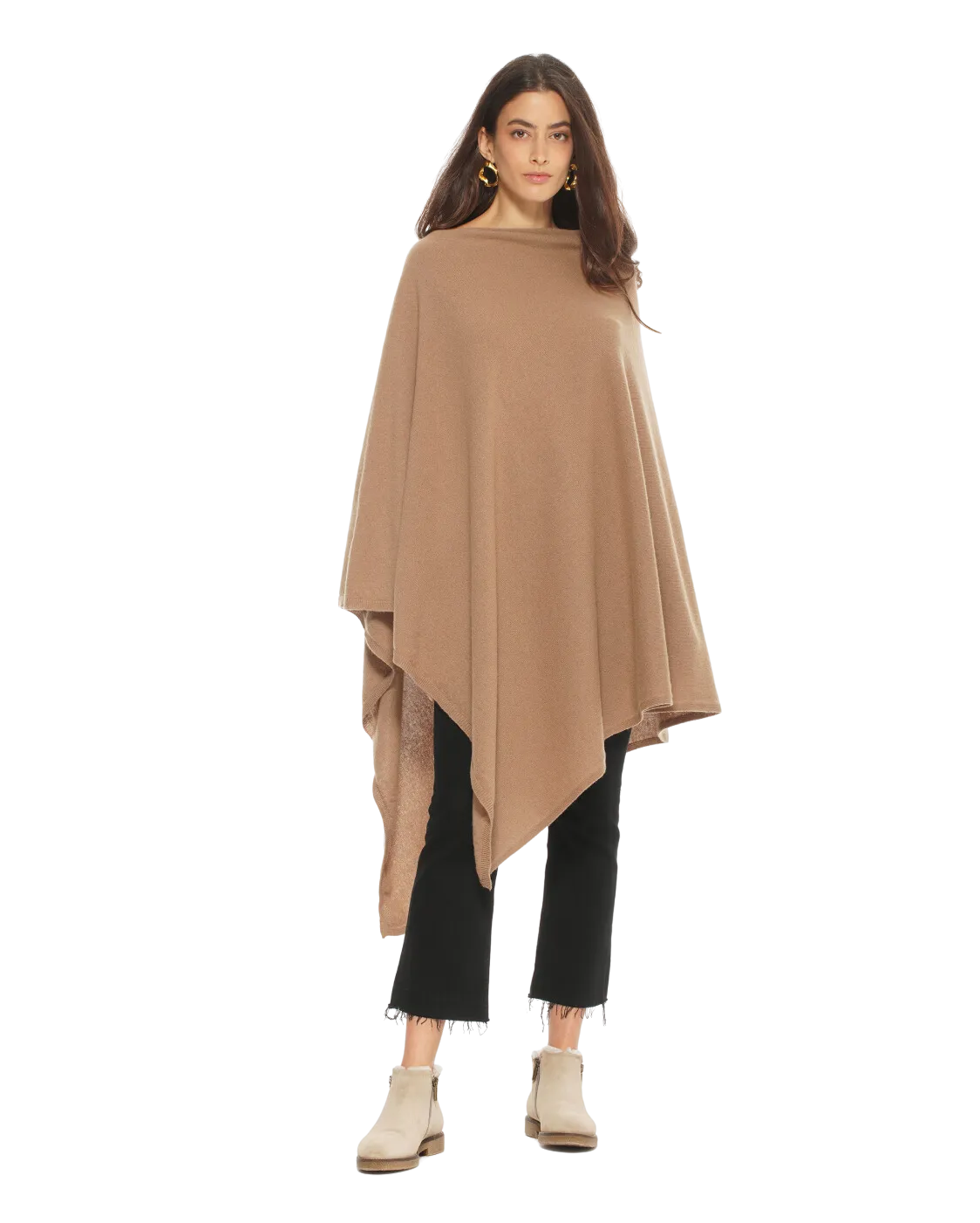 Women's Pure Cashmere Poncho Camel