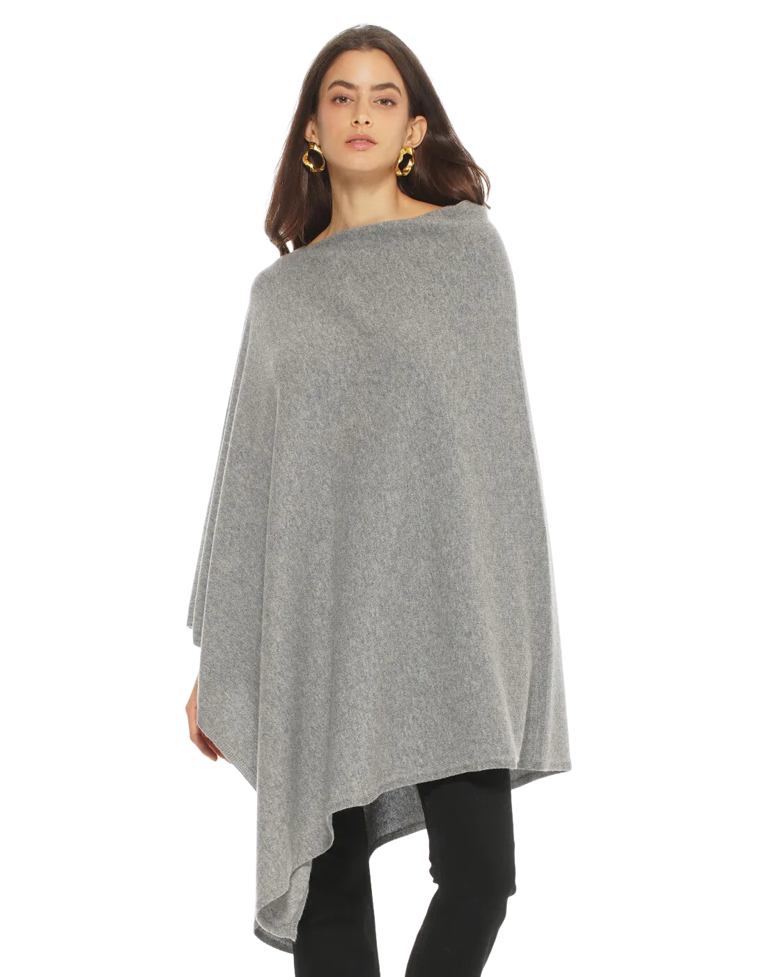 Women's Pure Cashmere Poncho Medium Grey