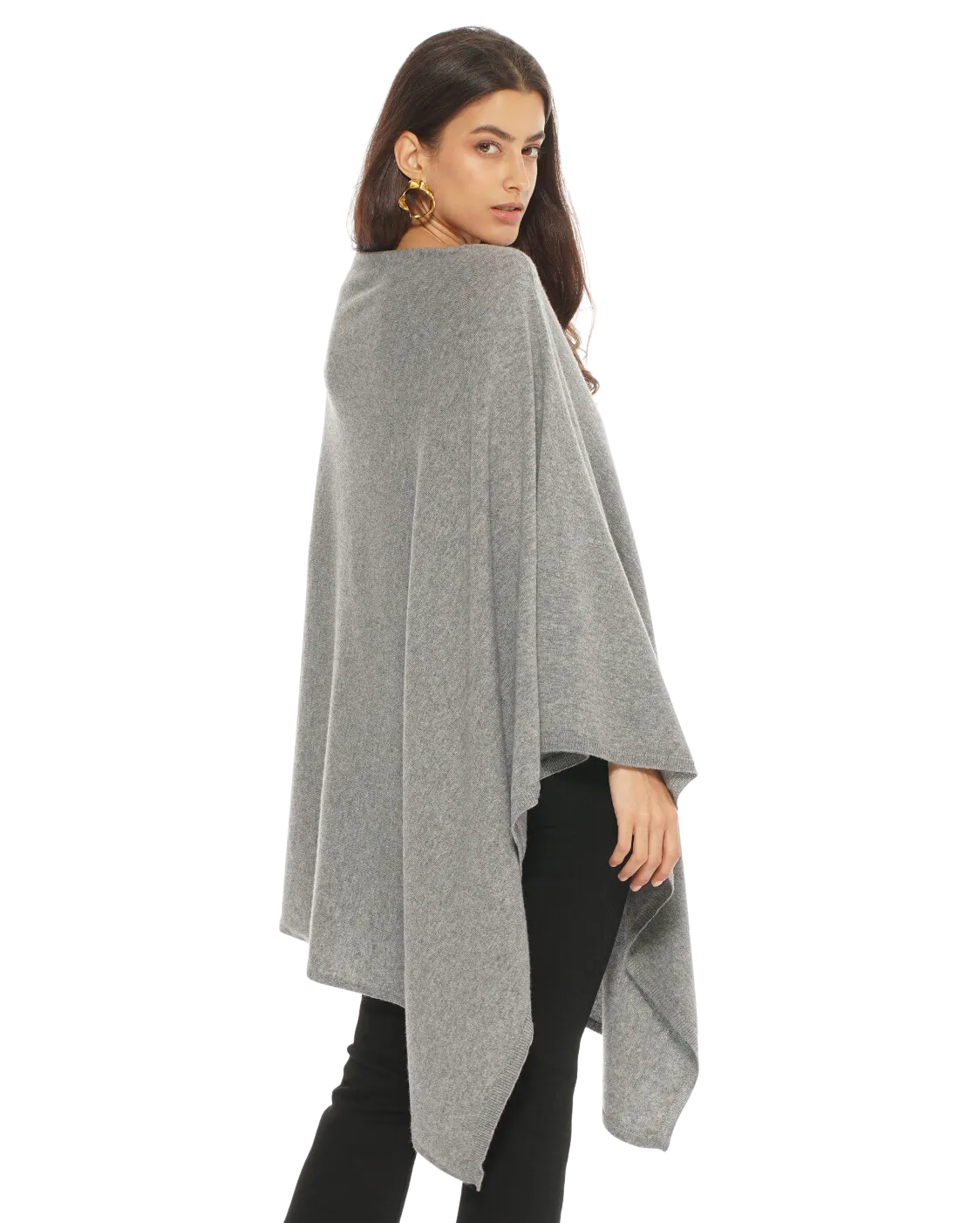 Women's Pure Cashmere Poncho Medium Grey