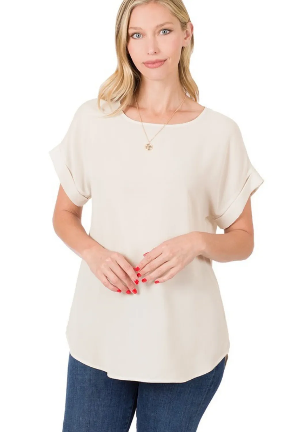 WOVEN BOAT NECK BLOUSE | CREAM